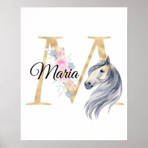 M letter gepersonaliseerde naam monogram met paard poster