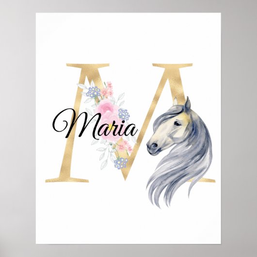 M letter gepersonaliseerde naam monogram met paard poster (Voorkant)
