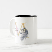M letter gepersonaliseerde naam monogram met paard tweekleurige koffiemok (Voorkant links)