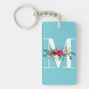 M Letter Initiaal Monogram Bloem Kleur naar keuze Sleutelhanger