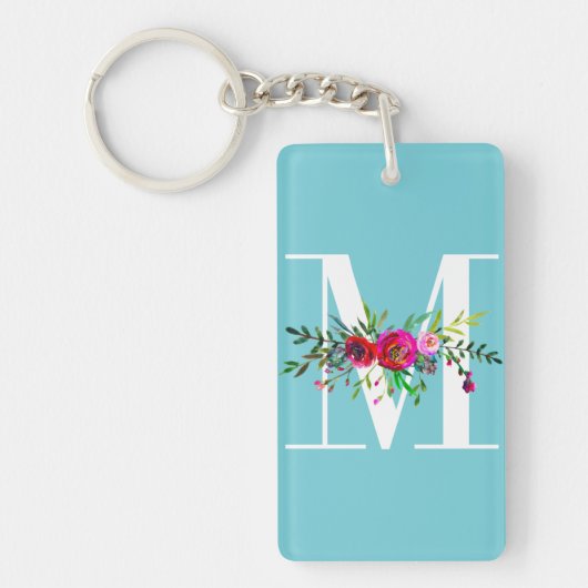 M Letter Initiaal Monogram Bloem Motief Aangepaste Sleutelhanger (Voorkant)