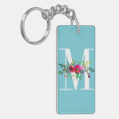 M Letter Initiaal Monogram Bloemen Aangepaste Kleu Sleutelhanger (Voorkant Links)