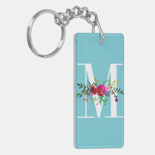 M Letter Initiaal Monogram Bloemen Aangepaste Kleu Sleutelhanger (Voorkant Links)