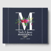 M Letter Initiaal Monogram Bloemen Naam Bruiloft Gastenboek (Voorkant)