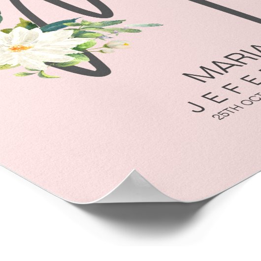 M Letter Monogram Blush Floral Decor Poster (Hoek)