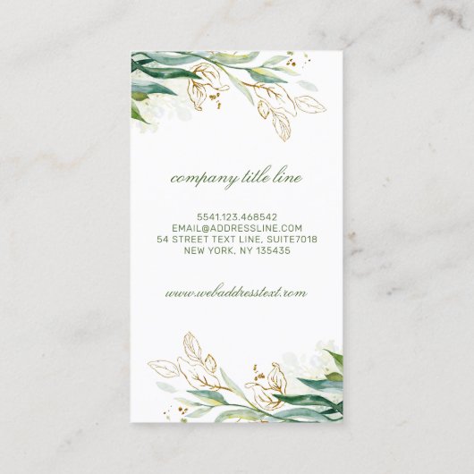 M Letter Monogram Gold Greenery Leaves Elegant Visitekaartje (Achterkant)