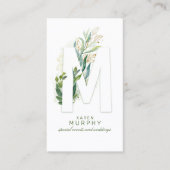 M Letter Monogram Gold Greenery Leaves Elegant Visitekaartje (Voorkant)