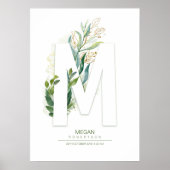 M Letter Monogram Goud Groene Bladeren Chic Poster (Voorkant)