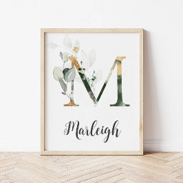 M Letter Monogram Groene Muurprint met Naam voor d Poster