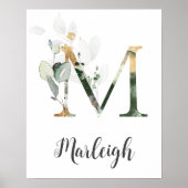 M Letter Monogram Groene Muurprint met Naam voor d Poster (Voorkant)