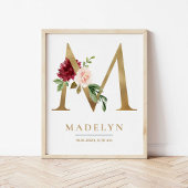 M Letter Monogram Naam Marsala Bloemenkwekerij Poster