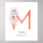 M Letter Monogram White Orchids and Pampas Grass Poster (Voorkant)