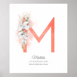M Letter Monogram Witte Orchideeën en Pampagras Poster