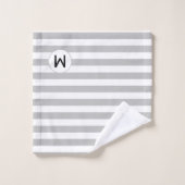 M letter op zilvergrijs en wit gestreept bad handdoek (Wasdoekje)