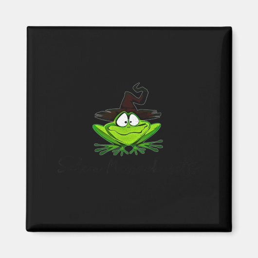 M Machusetts Whimsy Frog Witches Hat Halloween Wit Magneet (Voorkant)