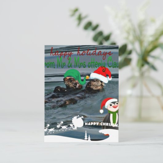 M. & Mevr. Otterly Claus Holiday Gift Feestdagenkaart (Staand voorkant)