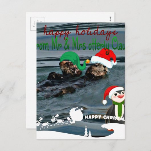 M. & Mevr. Otterly Claus Holiday Gift Feestdagenkaart (Voorkant / Achterkant)