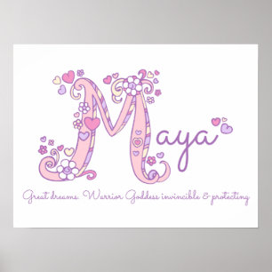 M monogram art Maya meisjes naam poster