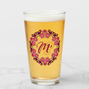 M Monogram Boho Floral Cottage Bridesmaid Glas