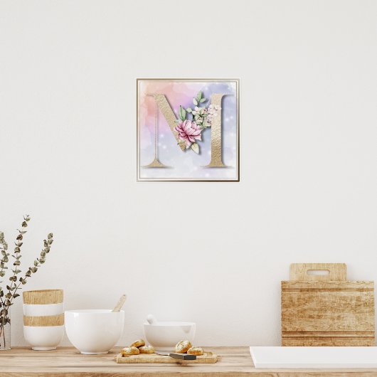 M Monogram Burgundy Floral Poster (Keuken)