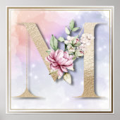 M Monogram Burgundy Floral Poster (Voorkant)