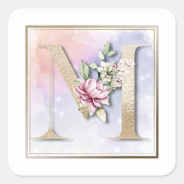 M Monogram Burgundy Floral Square Sticker