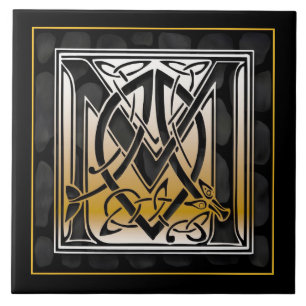 M Monogram Celtic Black Stone Ceramic Tiles Tegeltje