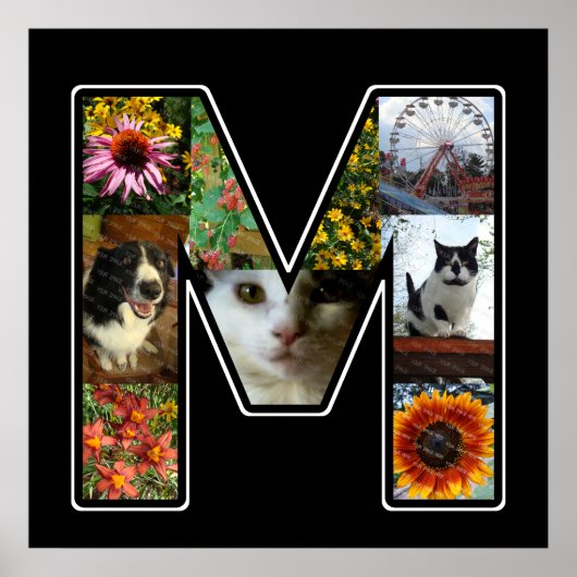 M Monogram Creëer Uw eigen 9 Foto Collage Black Poster (Voorkant)