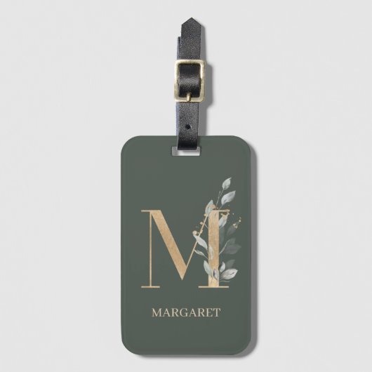 M Monogram Floral Aangepast Bagagelabel (Voorkant (verticaal))