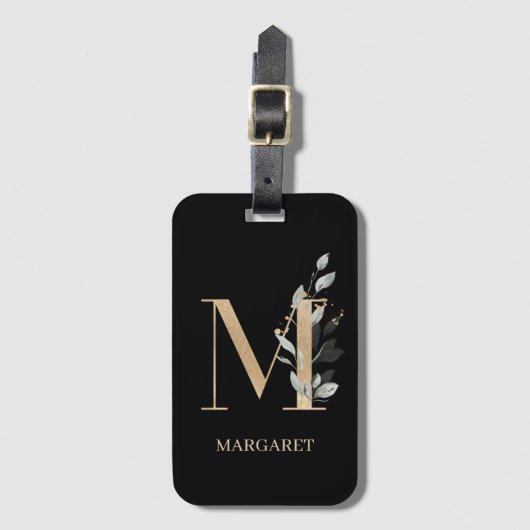 M Monogram Floral Aangepast Bagagelabel (Voorkant (verticaal))