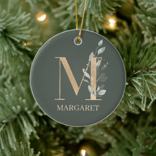 M Monogram Floral Aangepast keramisch decoratief Ornament (Boom)
