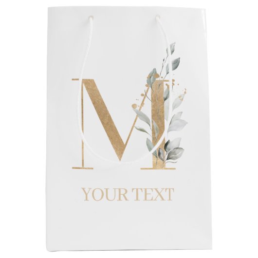 M Monogram Floral Aangepast Middelgrote Gift Bag Medium Cadeauzakje (Voorkant)