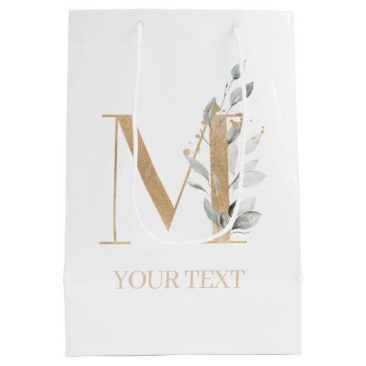 M Monogram Floral Aangepast Middelgrote Gift Bag Medium Cadeauzakje (Achterkant)