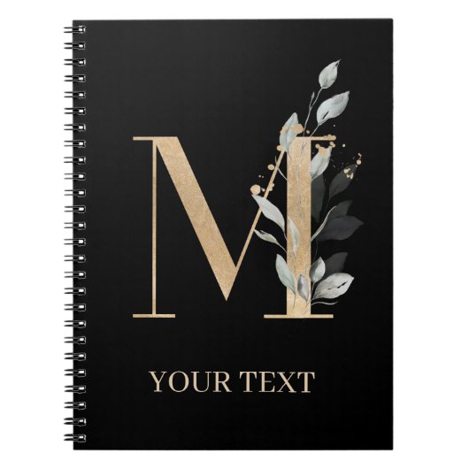 M Monogram Floral Aangepast Notitieboek (Voorkant)