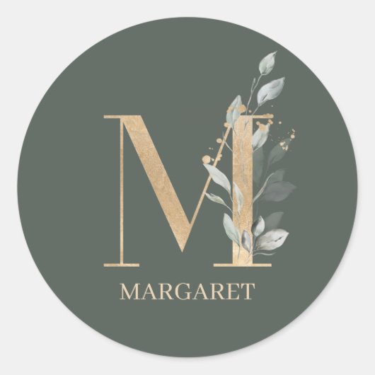 M Monogram Floral Aangepast Ronde Sticker (Voorkant)