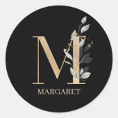 M Monogram Floral Aangepast Ronde Sticker (Voorkant)