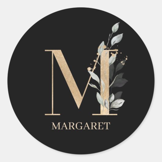M Monogram Floral Aangepast Ronde Sticker (Voorkant)