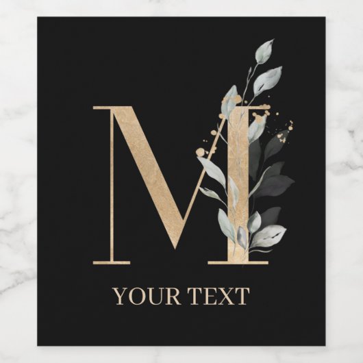 M Monogram Floral Aangepast Wijn Etiket (Enkel label)