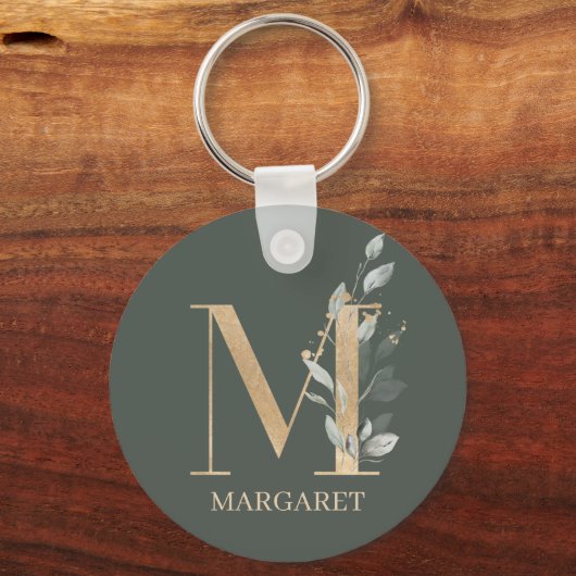 M Monogram Floral Aangepaste Sleutelhanger (Voorkant)