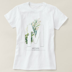 M Monogram Gold Greenery Leaves Elegant T-shirt