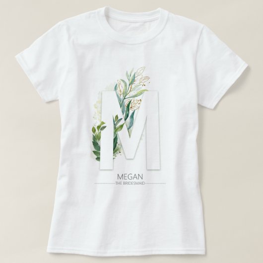 M Monogram Gold Greenery Leaves Elegant T-shirt (Design voorkant)