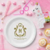 M Monogram Gouden Crest Papieren Bordje (Feest)