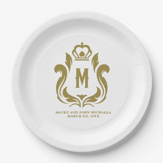 M Monogram Gouden Crest Papieren Bordje (Voorkant)