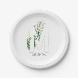 M Monogram Gouden Groene Bladeren Elegante Naam Papieren Bordje