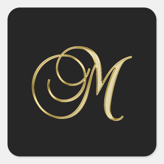 M monogram Gouden Schrift Vierkante Sticker (Voorkant)