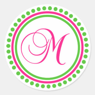 M Monogram (Hot Pink / Green Dot Circle) Ronde Sticker