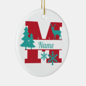 M Monogram Initiaal kerstfeestdag - versiering Keramisch Ornament (Rechts)