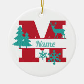 M Monogram Initiaal kerstfeestdag - versiering Keramisch Ornament (Voorkant)