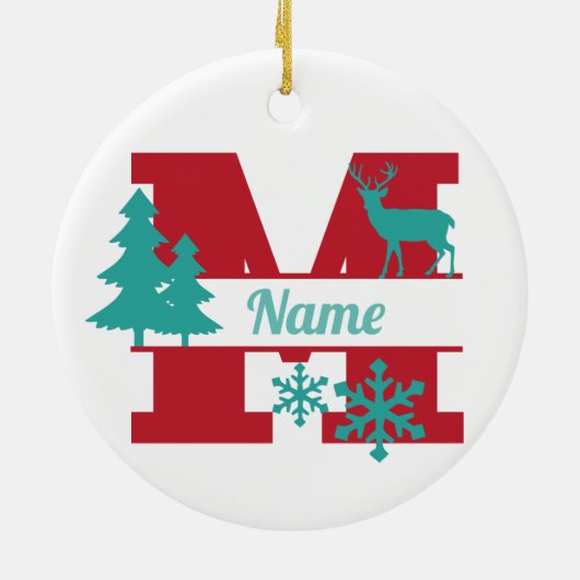 M Monogram Initiaal kerstfeestdag - versiering Keramisch Ornament (Achterkant)