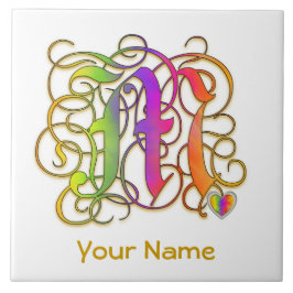 M Monogram Jouw naam "Gothic Rainbow" Keramische T Tegeltje